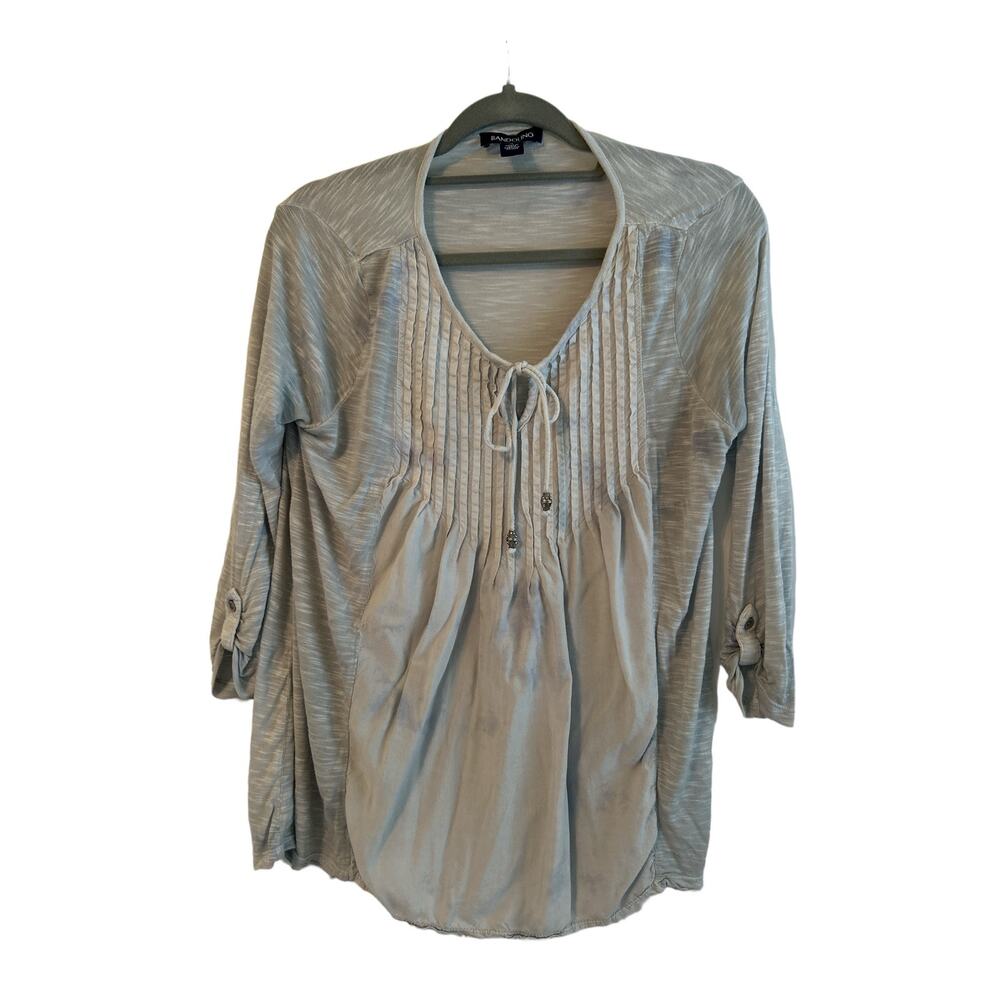 Bandolino Tie Neck Gray Blouse Sheer Size M Medium
